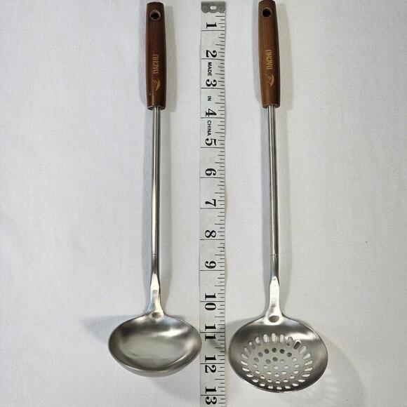 Dachu Spoon Skimmer Laddle Set Wood Handled Stainless Steel - Picture 8 of 8